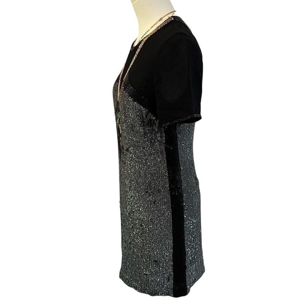 French Connection Sequin Beaded Mini Dress Black Metallic Y2K Party 4 - Picture 5 of 12